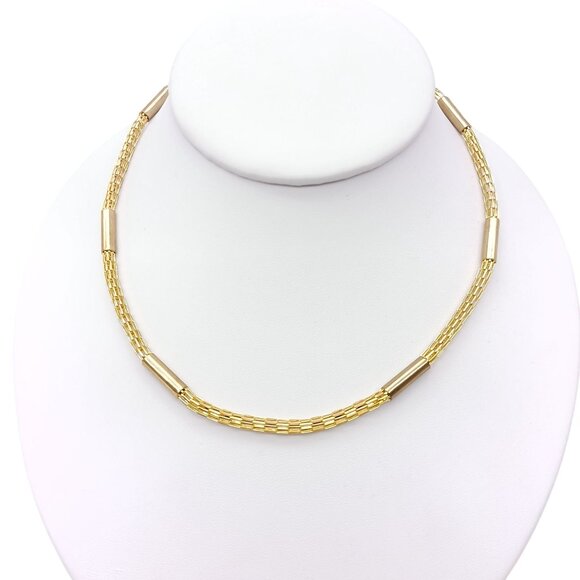 Vintage Gold Tone Mesh Chain Necklace with Cylinder Tube Accents - Picture 1 of 3